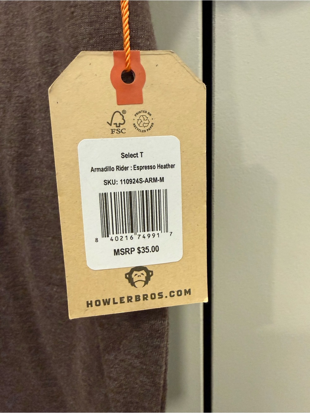 Howler Brothers Brown Short-Sleeve Tee with Orange Armadillo Graphic - Picture 3 of 6